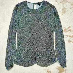 TED BAKER Savannn Floral Ruched Sheer Long Sleeve Top Blouse Black Women 4 Small